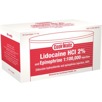 Lidocaine HCl / Epinephrine 2% - 1:100,000 Injection Dental Cartridge 1.7 mL Cook-Waite #99167 (50/BX 20BX/CS) by Septodont  ID 00362-0898-05
